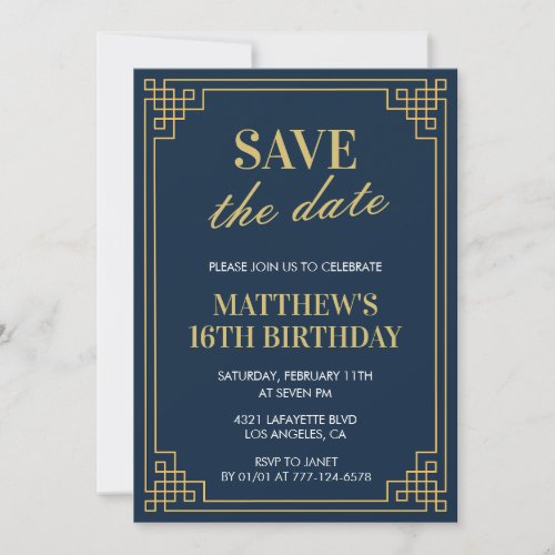 16th birthday invitations Men Save the date Navy