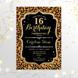 16th Birthday - Leopard Print Invitation<br><div class="desc">16th Birthday Invitation.
Elegant black white design with faux glitter gold. Features leopard cheetah animal print and script font. Perfect for an elegant birthday party. Can be personalized into any year! Message me if you need further customization.</div>