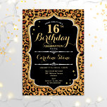 16th Birthday - Leopard Print Invitation<br><div class="desc">16th Birthday Invitation.
Elegant black white design with faux glitter gold. Features leopard cheetah animal print and script font. Perfect for an elegant birthday party. Can be personalized into any year! Message me if you need further customization.</div>