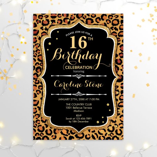 16th Birthday _ Leopard Print Invitation