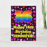 [ Thumbnail: 16th Birthday: Loving Hearts Pattern, Rainbow # 16 Card ]