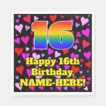 [ Thumbnail: 16th Birthday: Loving Hearts Pattern, Rainbow # 16 Napkins ]