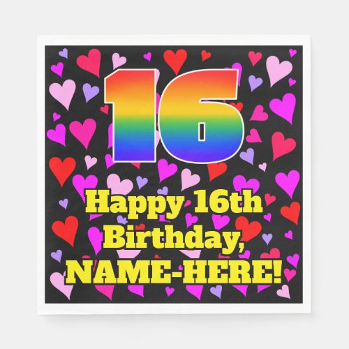 16th Birthday Loving Hearts Pattern Rainbow  16 Napkins