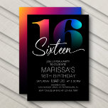 16th Birthday Modern Invitation<br><div class="desc">Start the party in style with this modern, elegant birthday invitation. The dark rainbow spectrum and bold typography give this design a fun, grownup vibe. Perfect for a non-themed birthday party for males, females, or none of the above. Order your printed invitations and party supplies or download your digital invitations...</div>