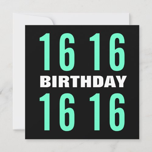 16th Birthday Modern Mint and Black W1020 Custom Announcement