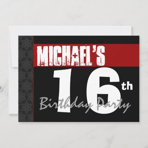 16th Birthday Modern Red Black White Stars v03 Invitation