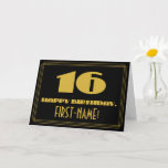 [ Thumbnail: 16th Birthday: Name + Art Deco Inspired Look "16" Card ]