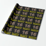 [ Thumbnail: 16th Birthday: Name & Faux Wood Grain Pattern "16" Wrapping Paper ]
