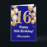 16th Birthday Navy Blue and Gold Balloons Confetti Card<br><div class="desc">16th Birthday Navy Blue and Gold Balloons Confetti Card. For further customization,  please click the "Customize it" button and use our design tool to modify this template.</div>