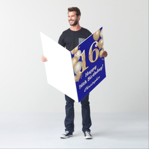 16th Birthday Navy Blue Gold Balloons Extra Large