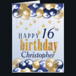 16th Birthday Navy Gold Glitter Jumbo Card<br><div class="desc">A stylish 16th Happy birthday age card. This beautiful jumbo sized card features gold and navy balloons. The large card gives plenty of room for family and friends to wish someone a happy 16th birthday. Can be customize for any age and personalized by amending the name and the message inside...</div>