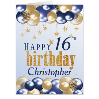 16th Birthday Navy Gold Glitter Jumbo Card