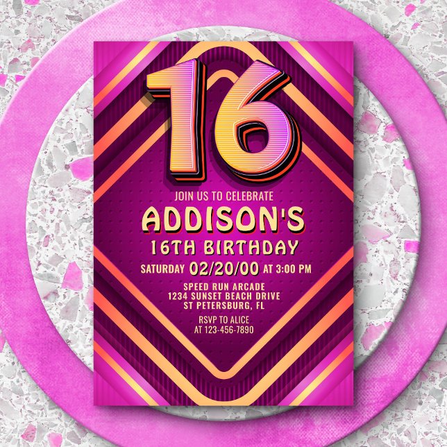 16th Birthday Neon Invitation (Creator Uploaded)
