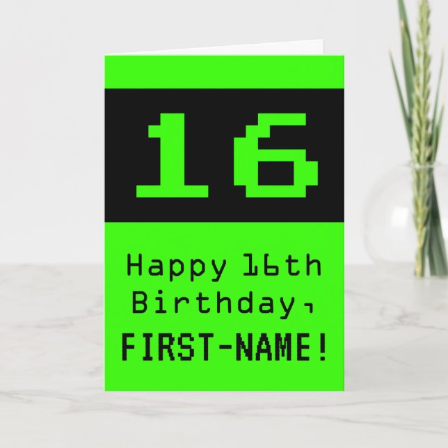 16th Birthday: Nerdy / Geeky Style "16" and Name Card (Front)
