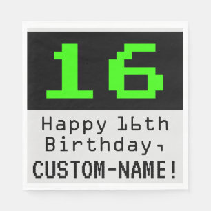 16th Birthday - Nerdy / Geeky Style "16" & Name Napkins