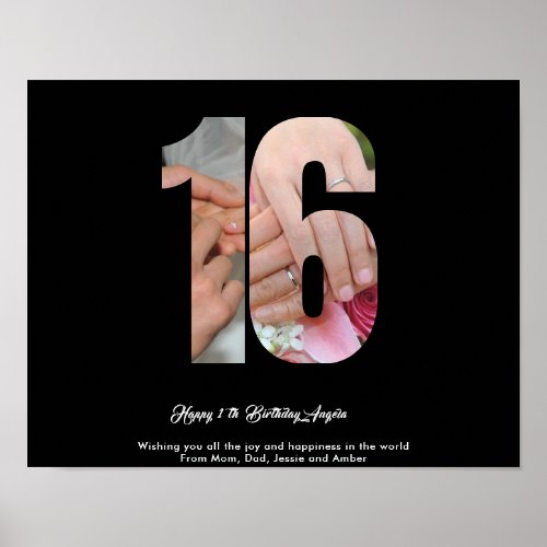 16th Birthday Number 16 Custom Photo Collage Poste