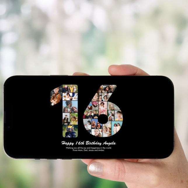 16th Birthday Number 16 Custom Photo Collage Poster (Front Digital)