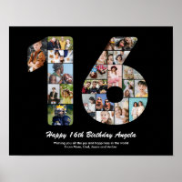 16th Birthday Number 16 Custom Photo Collage