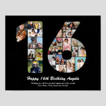 16th Birthday Number 16 Custom Photo Collage Poster