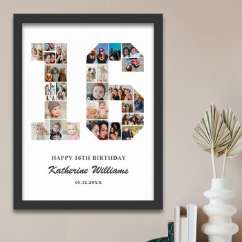 16th Birthday Number 16 Custom Photo Collage Poster by raindwops at Zazzle