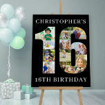 16th Birthday Number 16 Photo Collage Personalized Foam Board<br><div class="desc">16th Birthday Party easel sign - perfect to welcome guests, provide a photo prop and create a fun "do you remember when .. ?" talking point. The photo template is set up for you to upload your pictures to form the number 16. The template uses a mix of square, portrait...</div>