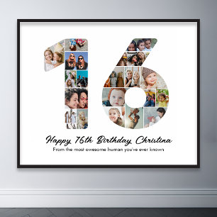16th Birthday Number 16 Photo Collage Picture Poster