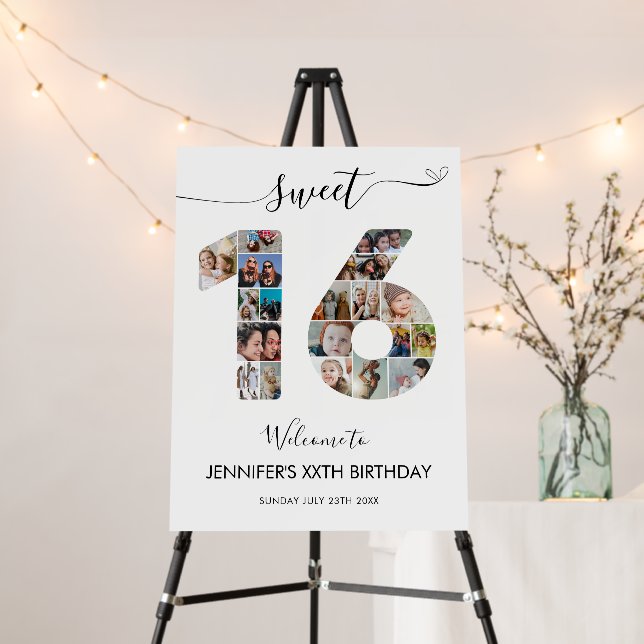 16th Birthday Number 16 Photo Collage Welcome Foam Board (In Situ (Stand))