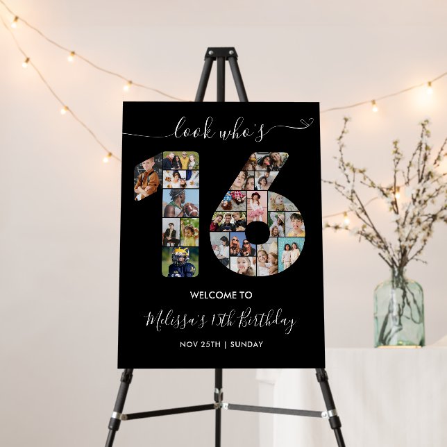 16th Birthday Number 16 Photo Collage Welcome Foam Board (In Situ (Stand))