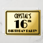 [ Thumbnail: 16th Birthday Party — Art Deco Look “16” + Name Invitation ]