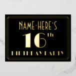 [ Thumbnail: 16th Birthday Party: Art Deco Look “16”, W/ Name Invitation ]