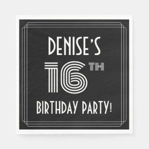 16th Birthday Party: Art Deco Style + Custom Name Napkins