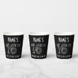 [ Thumbnail: 16th Birthday Party: Art Deco Style + Custom Name Paper Cups ]