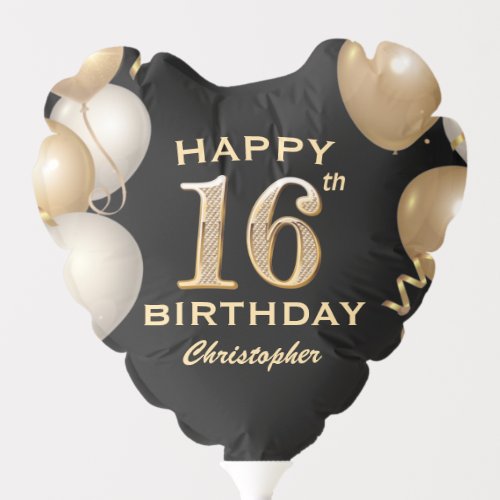 16th Birthday Party Black and Gold Balloons