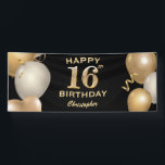 16th Birthday Party Black and Gold Balloons Banner<br><div class="desc">16th Birthday Party Black and Gold Balloons and Confetti Banner. For further customization,  please click the "Customize it" button and use our design tool to modify this template.</div>