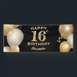 16th Birthday Party Black and Gold Balloons Banner<br><div class="desc">16th Birthday Party Black and Gold Balloons and Confetti Banner. For further customization,  please click the "Customize it" button and use our design tool to modify this template.</div>