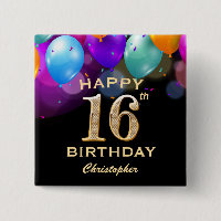 16th Birthday Party Black and Gold Balloons