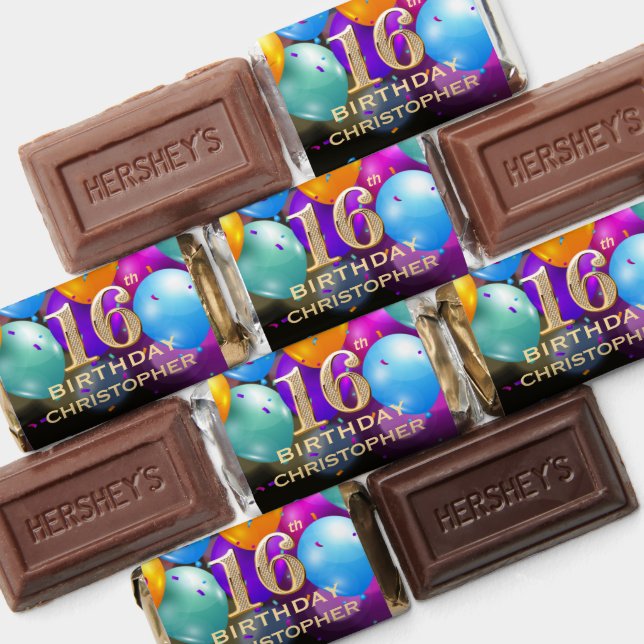 16th Birthday Party Black and Gold Balloons Hershey's Miniatures (Assorted)