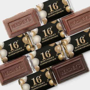 16th Birthday Party Black and Gold Balloons Hershey's Miniatures