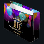 16th Birthday Party Black and Gold Balloons Large Gift Bag<br><div class="desc">16th Birthday Party Black and Gold Colorful Balloons and Confetti Gift Bag. For further customization,  please click the "Customize it" button and use our design tool to modify this template.</div>