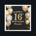 16th Birthday Party Black and Gold Balloons Napkins<br><div class="desc">16th Birthday Party Black and Gold Balloons and Confetti Napkin. For further customization,  please click the "Customize it" button and use our design tool to modify this template.</div>