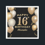 16th Birthday Party Black and Gold Balloons Napkins<br><div class="desc">16th Birthday Party Black and Gold Balloons and Confetti Napkin. For further customization,  please click the "Customize it" button and use our design tool to modify this template.</div>