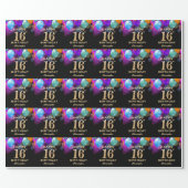 16th Birthday Party Black and Gold Balloons Wrapping Paper (Flat)