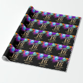 16th Birthday Party Black and Gold Balloons Wrapping Paper (Unrolled)