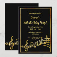 16th birthday party black and gold music notes