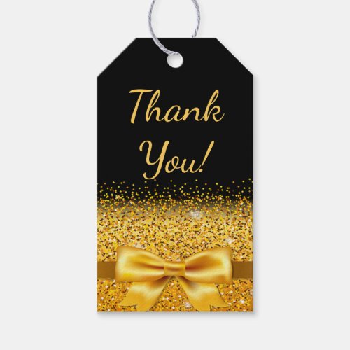 16th birthday party black gold bow thank you gift tags