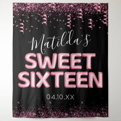 16th Birthday Party Black Pink Photo Backdrop