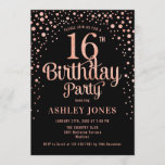 16th Birthday Party - Black & Rose Gold Invitation<br><div class="desc">16th Birthday Party Invitation.
Elegant design in black and faux glitter rose gold. Features stylish script font and confetti. Message me if you need custom age.</div>