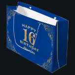 16th Birthday Party Blue and Gold Glitter Frame Large Gift Bag<br><div class="desc">16th Birthday Party Blue and Gold Glitter Frame Gift Bag. For further customization,  please click the "Customize it" button and use our design tool to modify this template.</div>