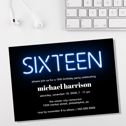 16th Birthday Party Blue Neon Lights