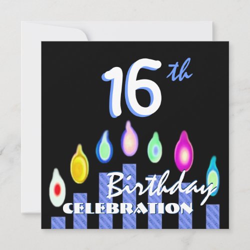 16th Birthday Party Blue Striped Candles Recycled Invitations